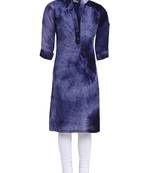Blue Printed Cotton Kids Kurta Set