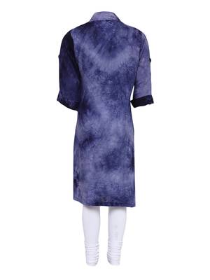 Blue Printed Cotton Kids Kurta Set 2