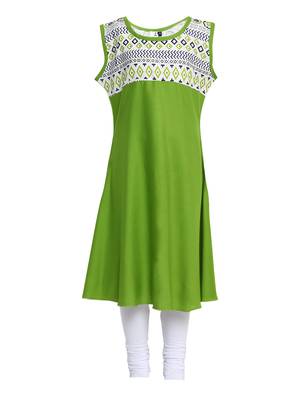 Green Printed Cotton Kids Kurta Set 1