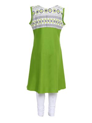Green Printed Cotton Kids Kurta Set 2