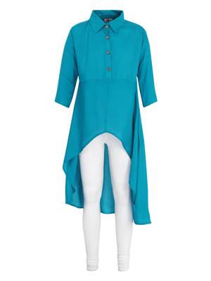 Blue Printed Cotton Kids Kurta Set 1