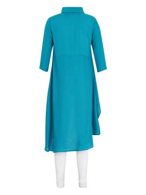 Blue Printed Cotton Kids Kurta Set 2