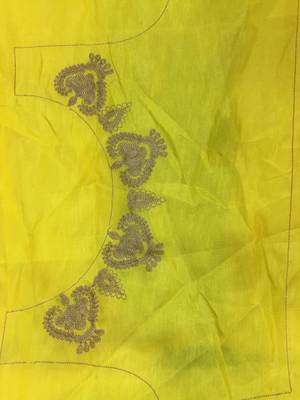 Yellow embroidered satin semi stitched lehenga 3