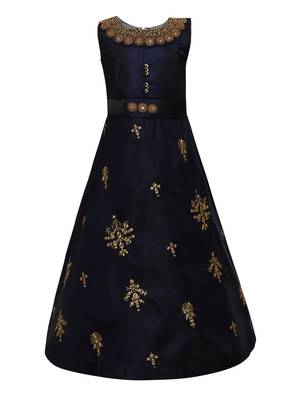 Navy Blue Silk Blend Party Gown 1