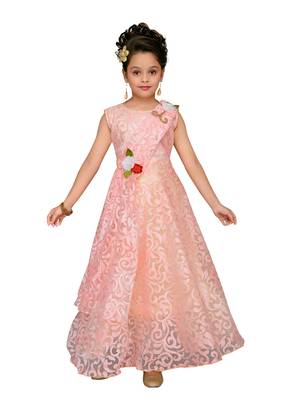 Pink Cotton Blend Party Gown 1