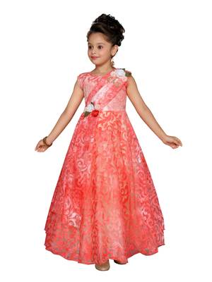 Red Cotton Blend Party Gown 1