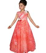 Red Cotton Blend Party Gown