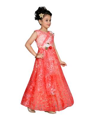 Red Cotton Blend Party Gown 2