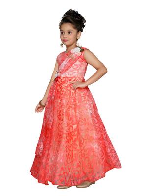 Red Cotton Blend Party Gown 3