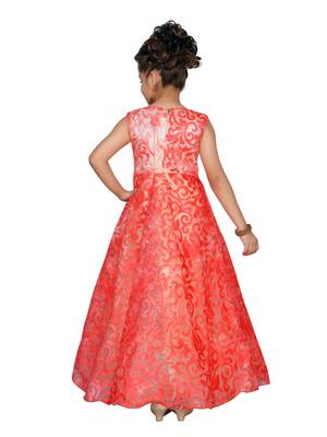 Red Cotton Blend Party Gown 4