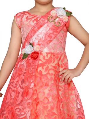 Red Cotton Blend Party Gown 5