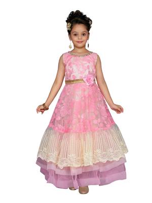 Pink Cotton Blend Party Gown 1