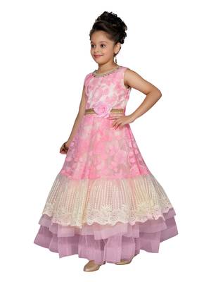 Pink Cotton Blend Party Gown 3