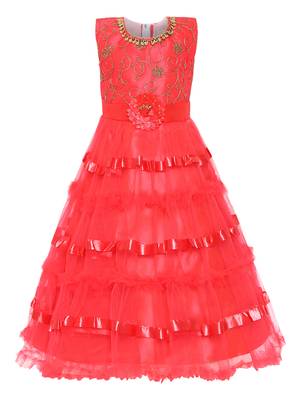 Red Embroidered Net Gown 1