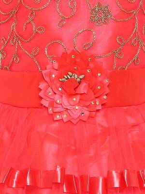 Red Embroidered Net Gown 3