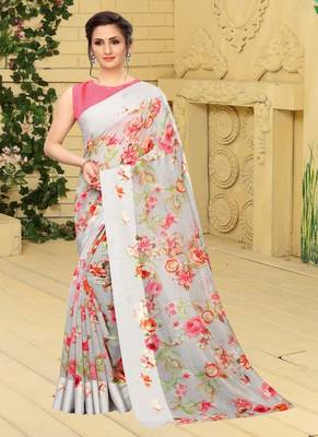 Multicolor printed cotton saree with blouse 1