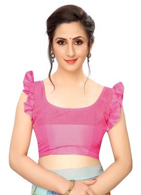Sky blue printed cotton saree with blouse 2