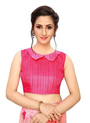 Pink printed cotton saree with blouse 2