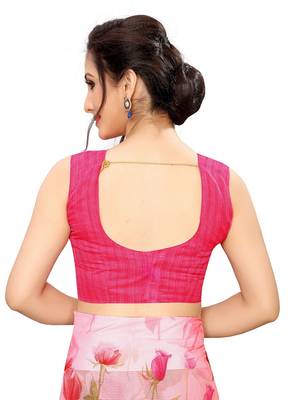 Pink printed cotton saree with blouse 3