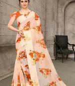 Orange printed cotton saree with blouse