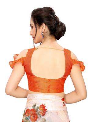 Orange printed cotton saree with blouse 3