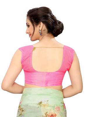 Parrot green printed cotton saree with blouse 3
