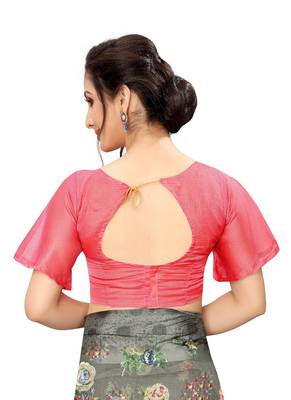 Dark grey printed cotton saree with blouse 3