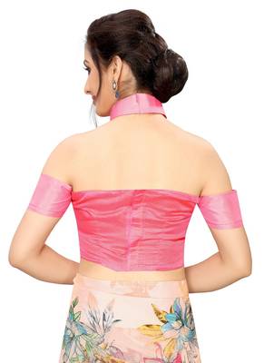 Cream printed cotton saree with blouse 3