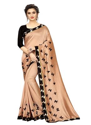 Golden printed art silk saree with blouse 2