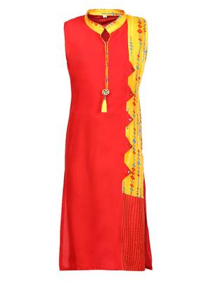 Red Cotton Regular Kurti 1