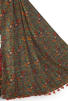 Grey embroidered tussar silk saree with blouse 3