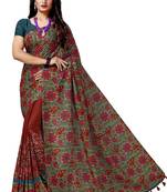 Green embroidered tussar silk saree with blouse