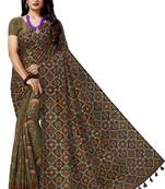 Black embroidered tussar silk saree with blouse