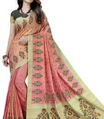 Pink embroidered tussar silk saree with blouse