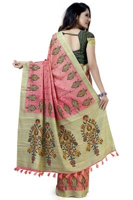 Pink embroidered tussar silk saree with blouse 2