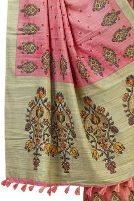 Pink embroidered tussar silk saree with blouse 3