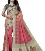 Pink embroidered tussar silk saree with blouse