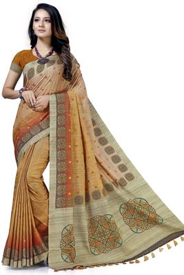 Orange embroidered tussar silk saree with blouse 1
