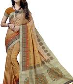 Orange embroidered tussar silk saree with blouse