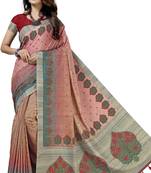 Pink embroidered tussar silk saree with blouse