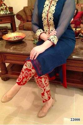 Navy blue embroidered georgette unstitched salwar suits 5