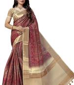 Maroon woven silk saree with blouse