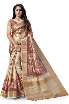 Beige woven silk saree with blouse 1