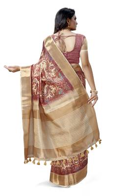 Beige woven silk saree with blouse 2