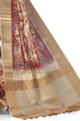 Beige woven silk saree with blouse 3