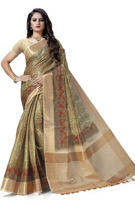 Beige woven silk saree with blouse 1