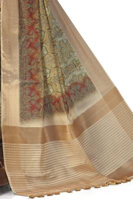 Beige woven silk saree with blouse 3