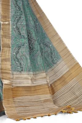 Turquoise woven silk saree with blouse 3