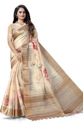 Cream woven silk saree with blouse 1