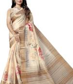 Cream woven silk saree with blouse